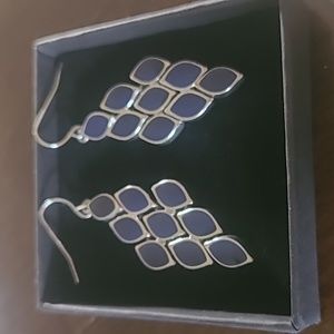 Dangly Navy Blue and Silver Earrings